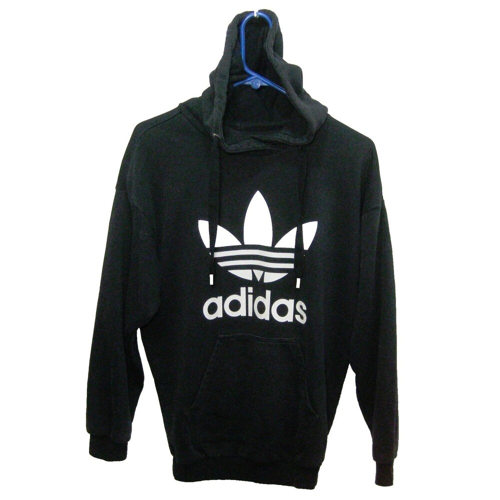 ADIDAS Mens Size XS Black Hoodie Athletic Graphic Hooded Sweatshirt Trefoil Logo